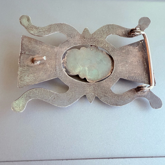 1960's Native American Sand Cast Sterling Silver Turquoise Begay Belt Buckle - Picture 5 of 6